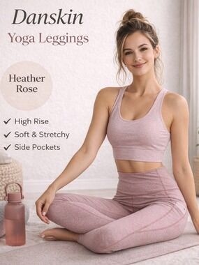 Danskin Leggings Yoga Pants High Rise Heather Rose Stripe Soft Stretch Sz Small